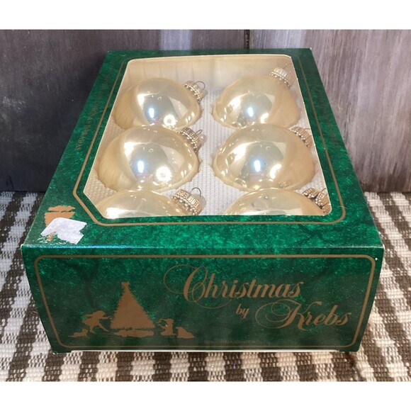 Christmas by Krebs Hand Decorated Ornaments 4 Mica Gold Glass Balls Boxed - Picture 6 of 10